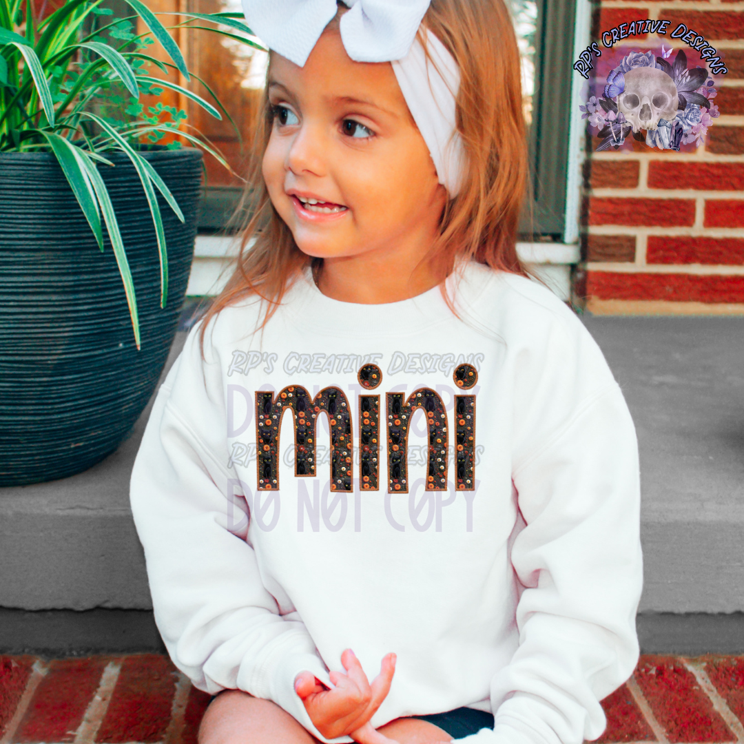 Cats and Pumpkins Faux Embroidery Mini Tee WS