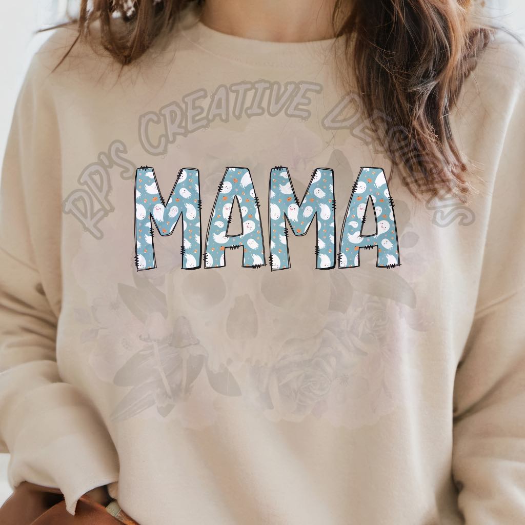 Mama Blue white ghosts DTF