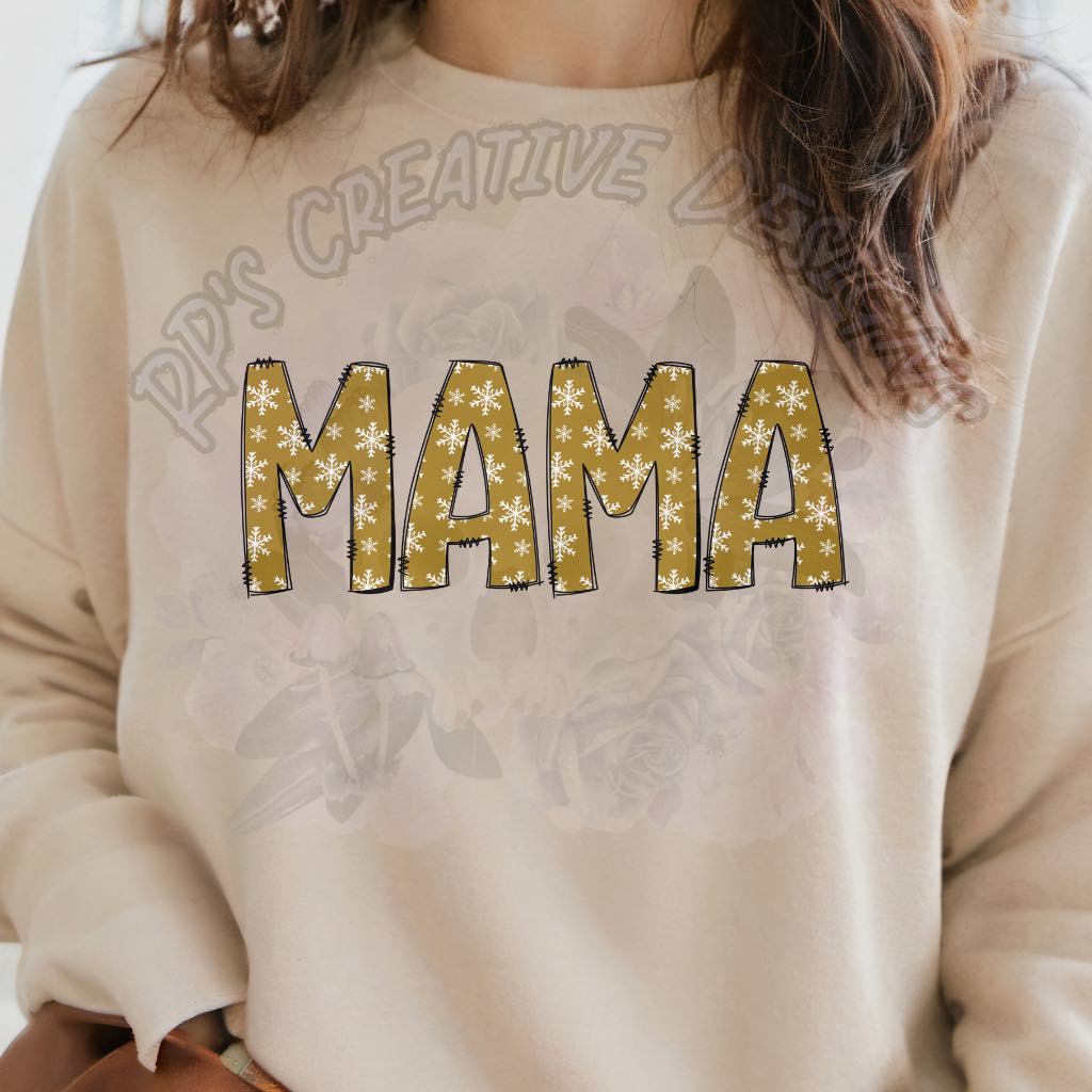 Mama Gold with White snowflakes DTF