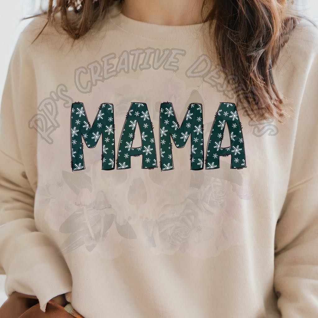 Mama Green with White snowflakes DTF