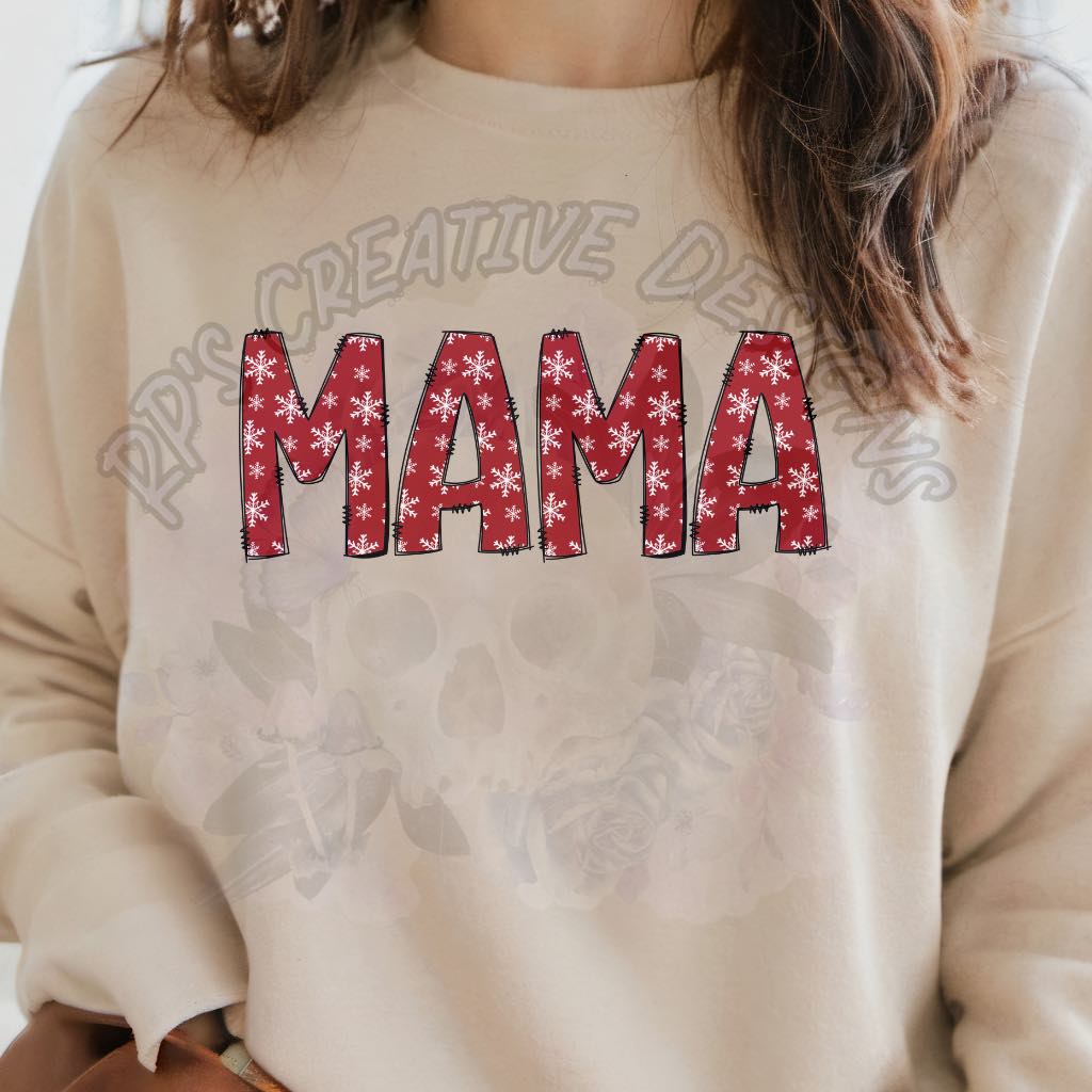 Mama Red with White snowflakes DTF