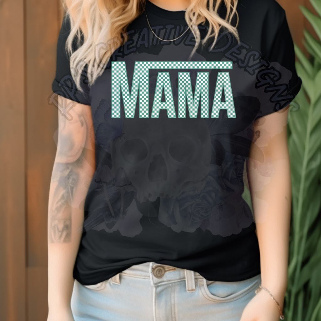 Teal Checkered mama DTF