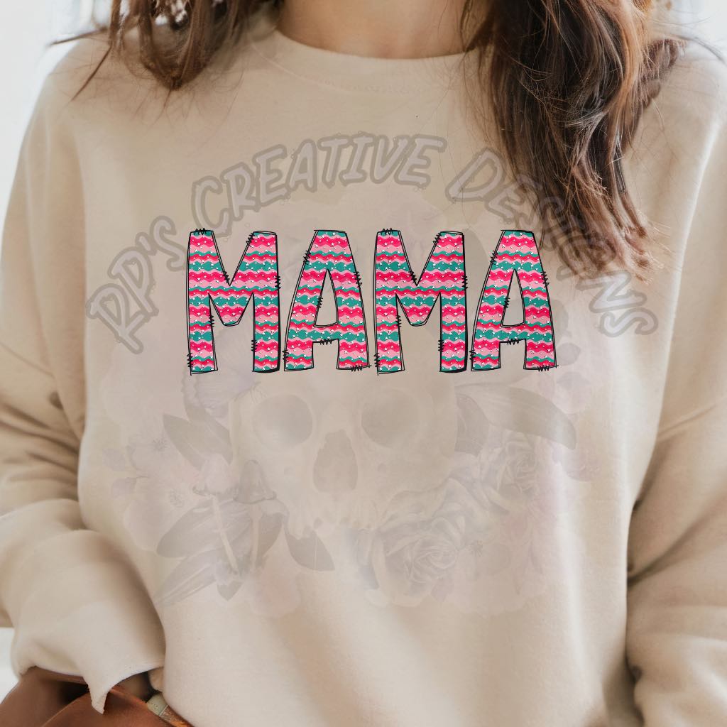 Mama Pink and Green Squiggly lines DTF