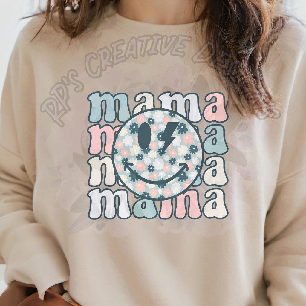 Mama Smiley Retro Flowers DTF