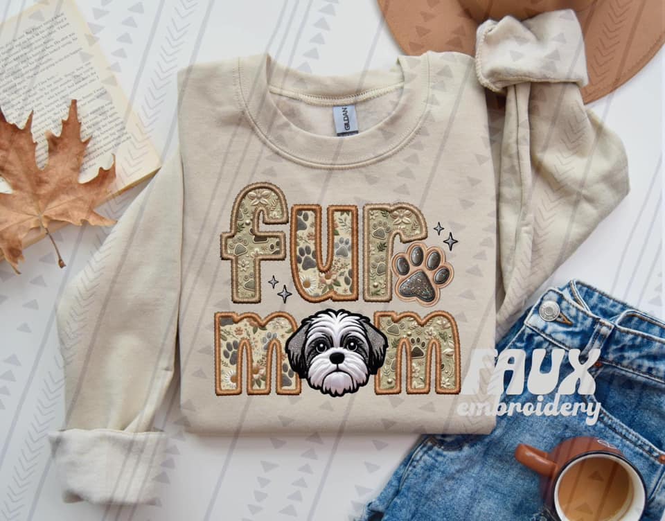 White/Grey Shitzu Fur Mom DTF