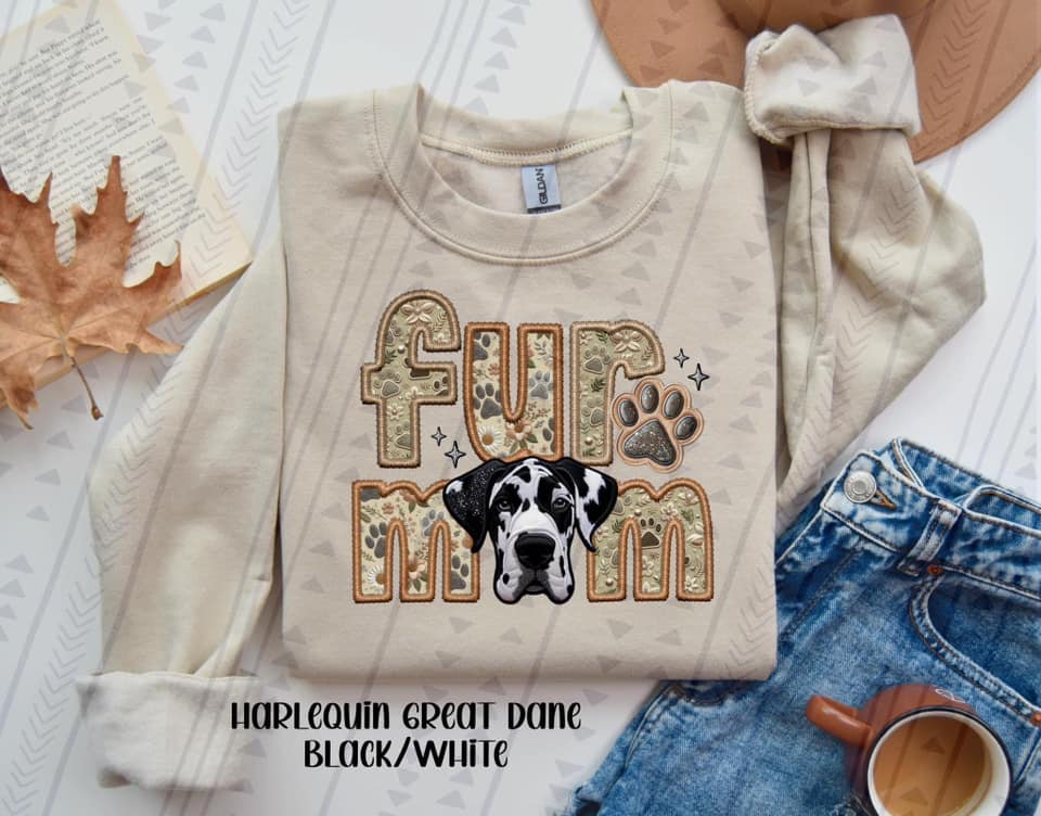 Harlequin Great Dane Black/White Fur Mom DTF
