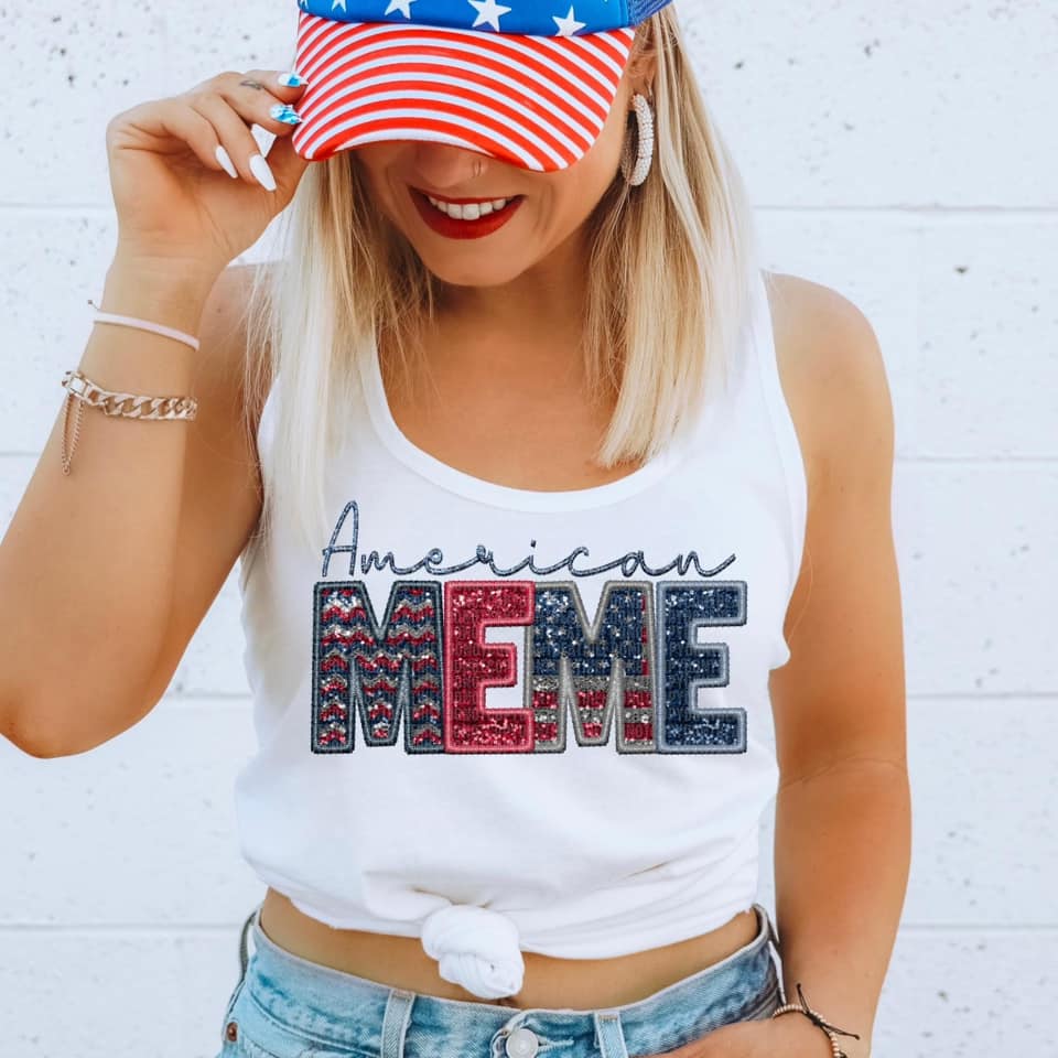 American Family Faux Sequin DTF