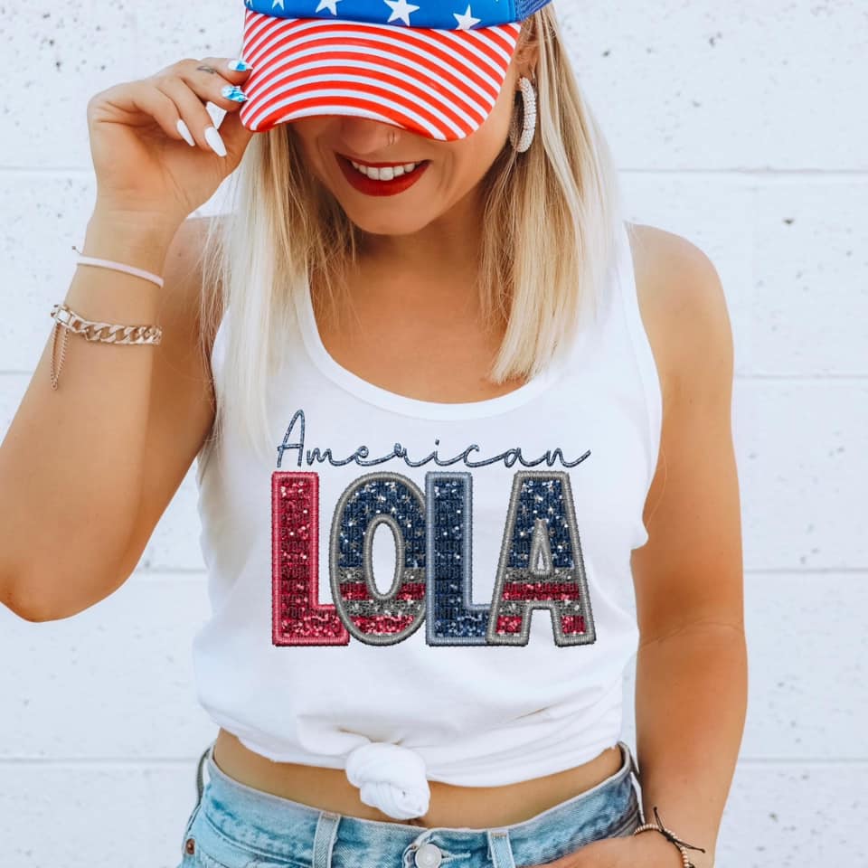 American Family Faux Sequin DTF