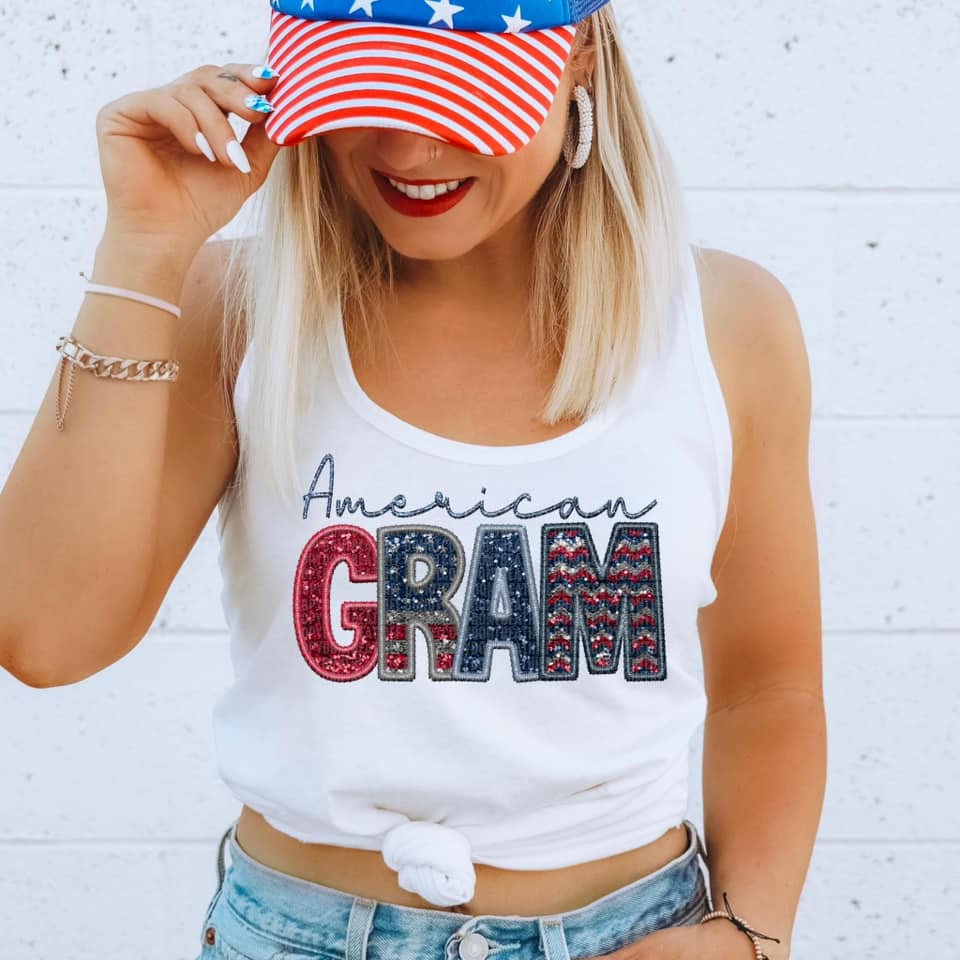 American Family Faux Sequin DTF