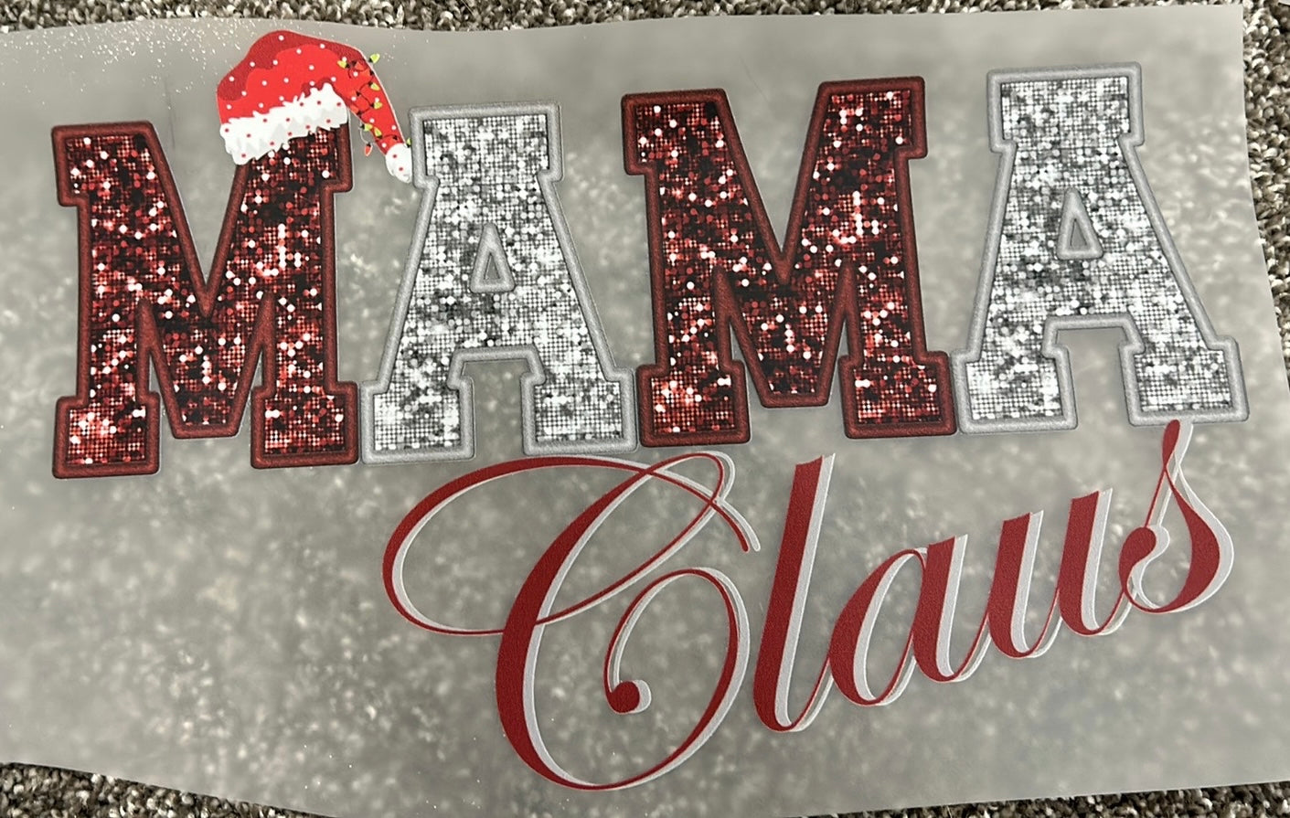 Mama Claus Faux Sequin Red & White DTF
