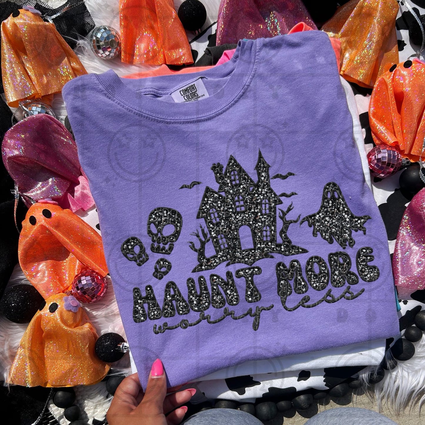 Faux Sequin Haunt More Worry Less DTF