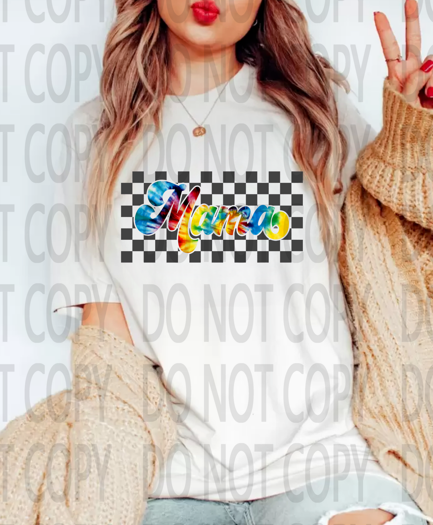 Mama Tie Dye Checkered DTF