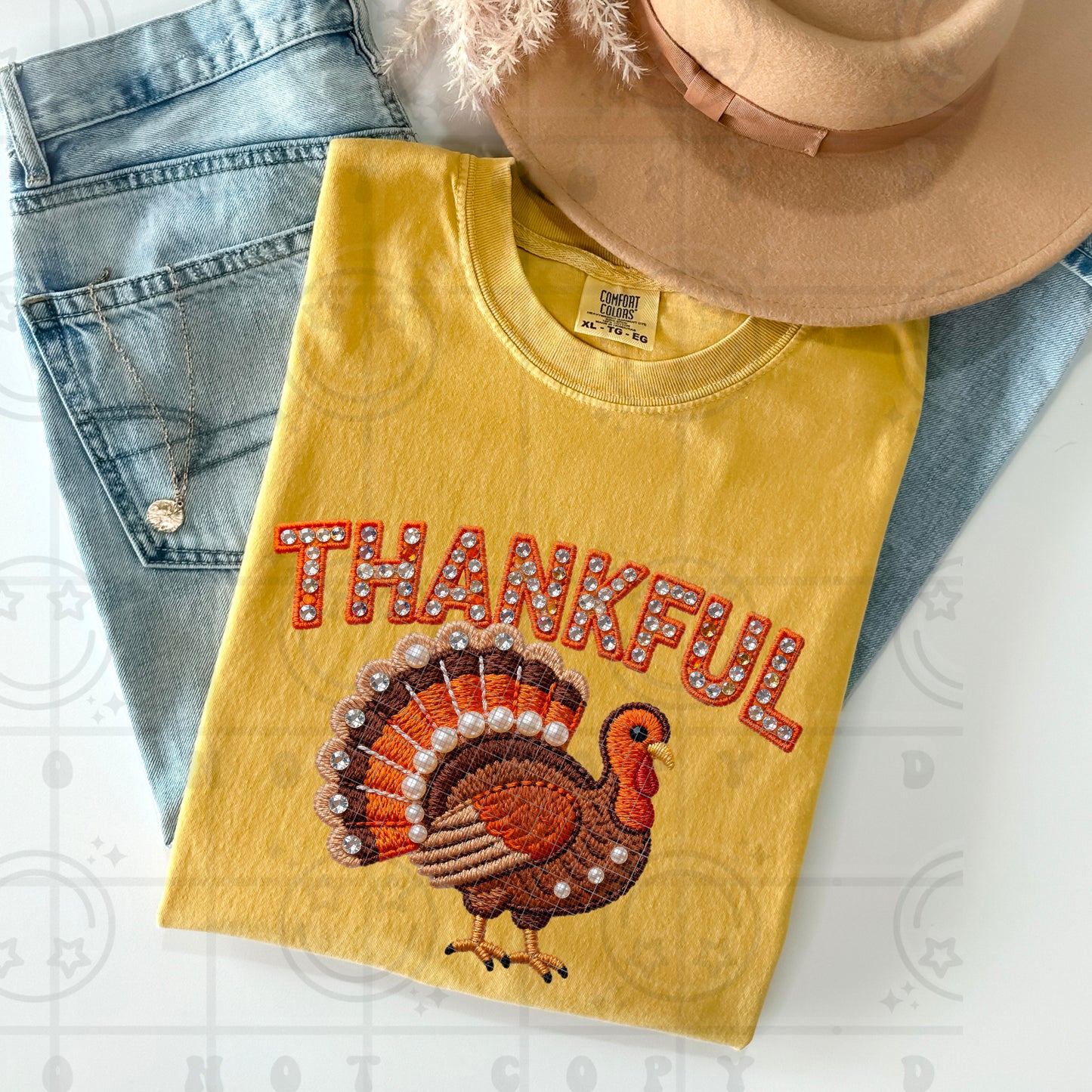 Thankful faux rhinestone turkey DTF