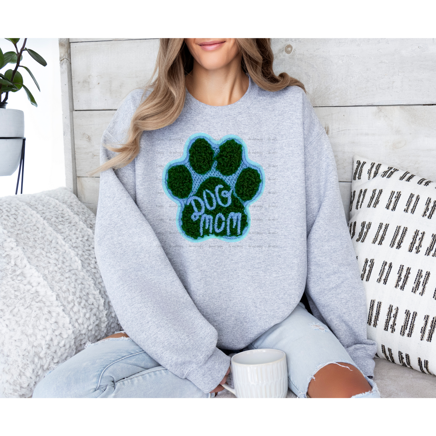 Dog Mom Blue and Green Patch look DTF