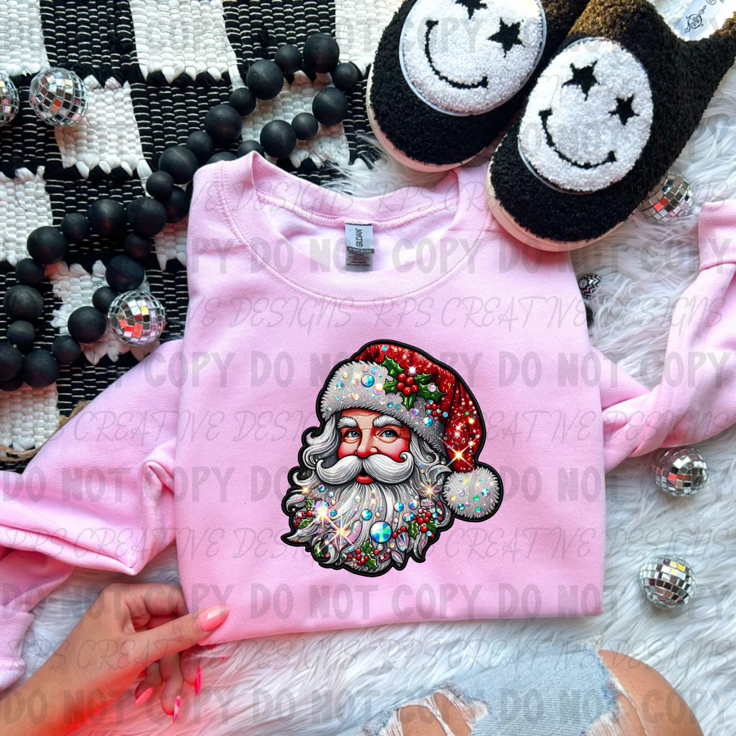 Sparkly Red Hat Santa DTF