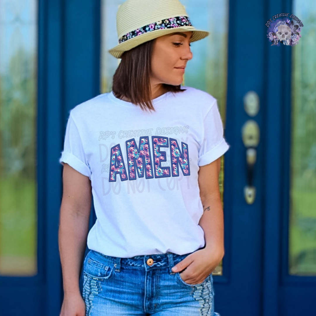 Faux Embroidery Purple/Blue Floral AMEN DTF