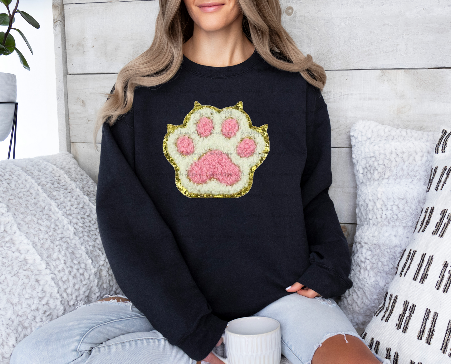 Cat Paw Print Pink and White Patch Look DTF