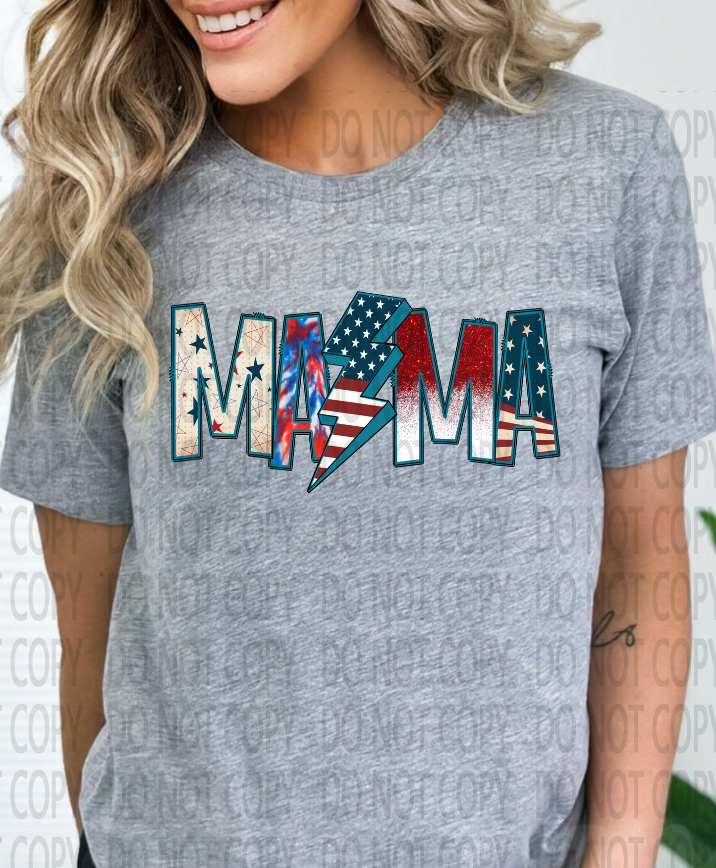 Mama Patriotic Lightening Bolt DTF