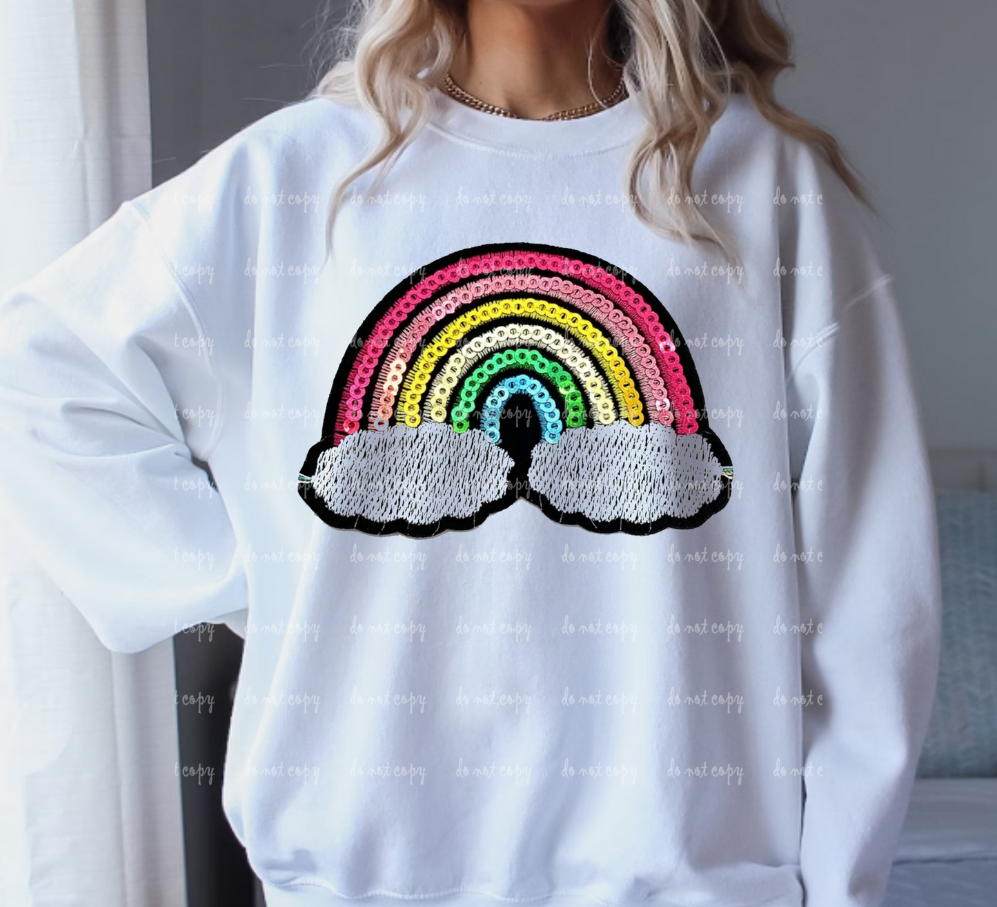 Rainbow Sequin patch look DTF