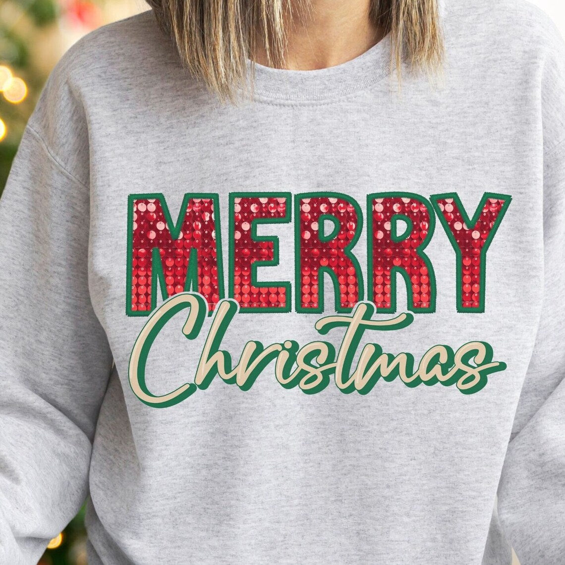 Merry Christmas Faux Sequin DTF