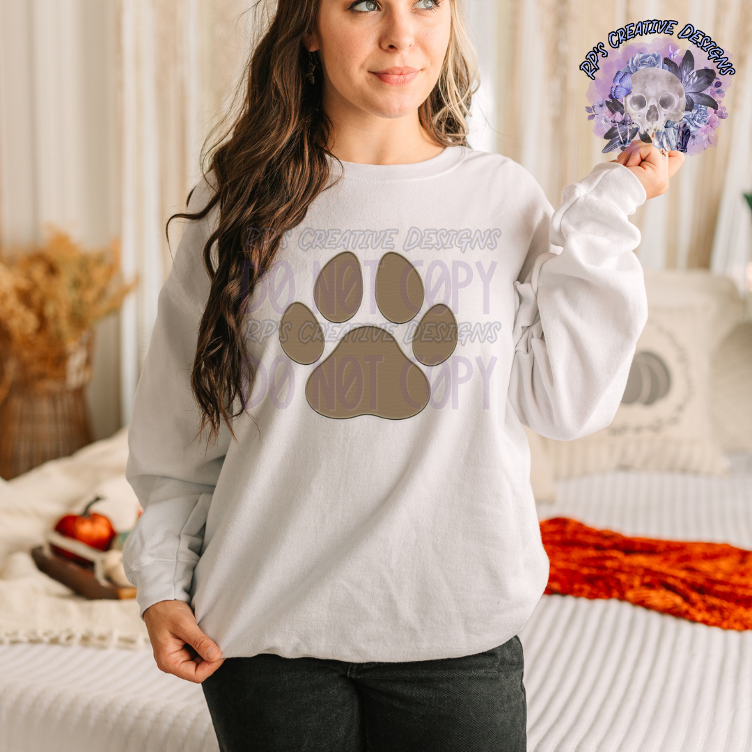 Faux Embroidery Grey Paw Print DTF