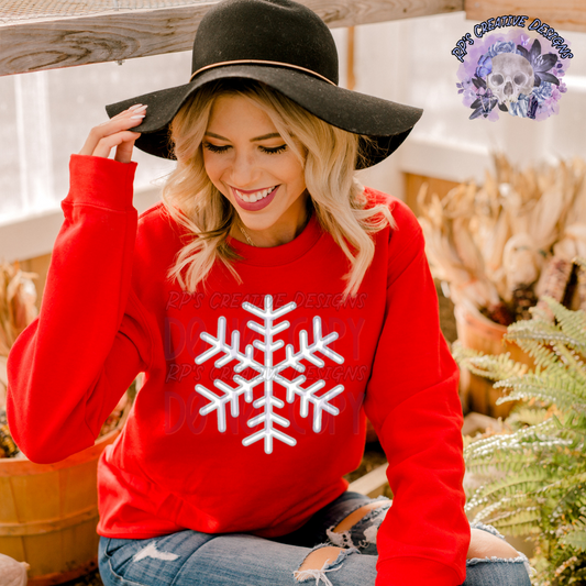 Faux Embroidery White Snowflake DTF