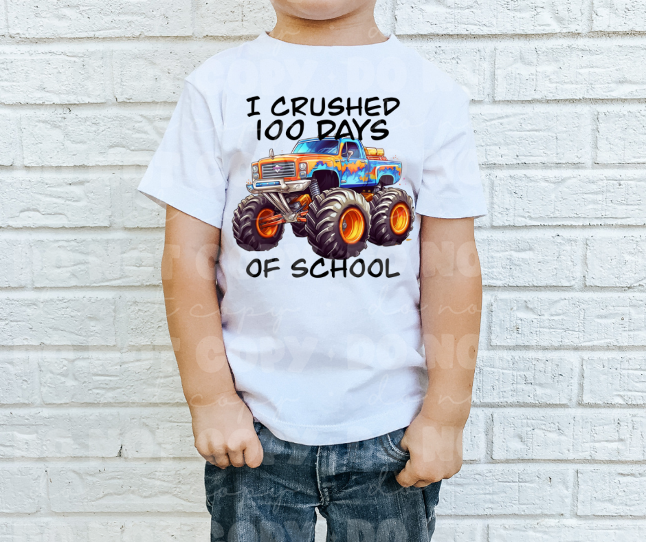 100 Days Of School Truck blue orange DTF