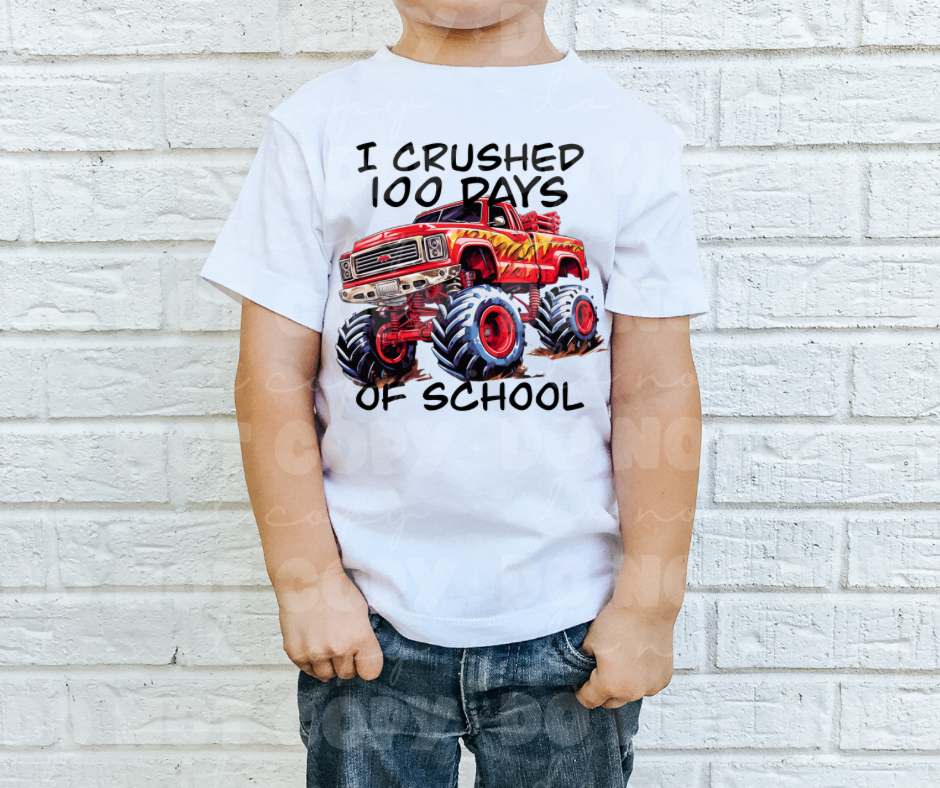 Crushed 100 Days Of School Red Truck DTF