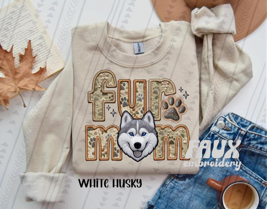 White Husky Fur Mom DTF