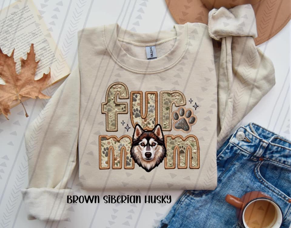 Brown Siberian Husky Fur Mom DTF