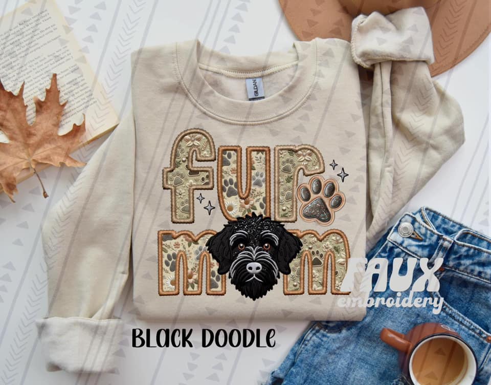 Black Doodle Fur Mom DTF
