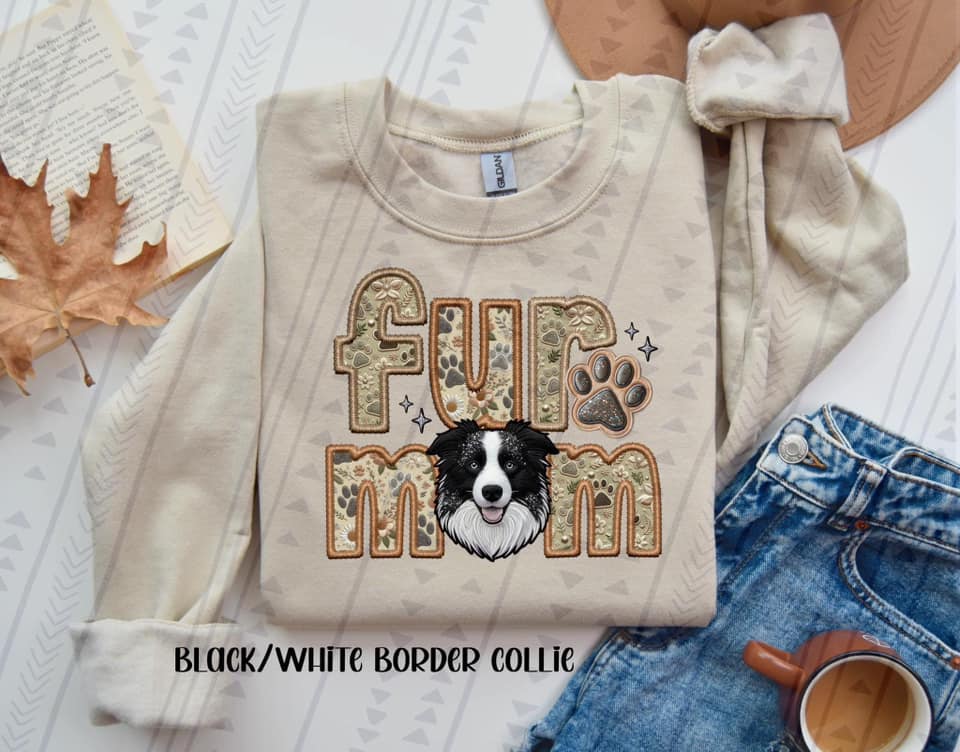 Black/White Border Collie Fur Mom DTF