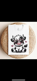 Black and White Cow With Glasses DTF