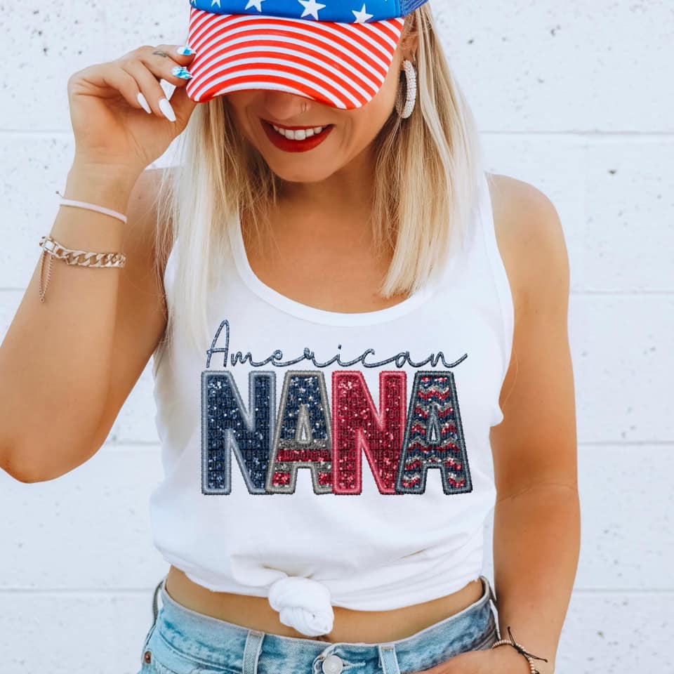 American Family Faux Sequin DTF