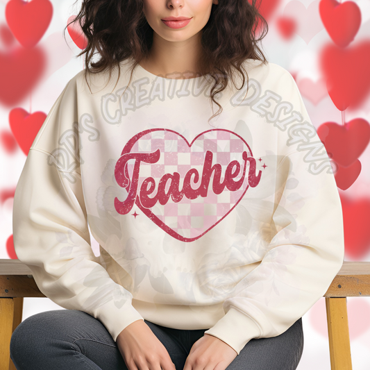 Plaid Teacher Heart DTF