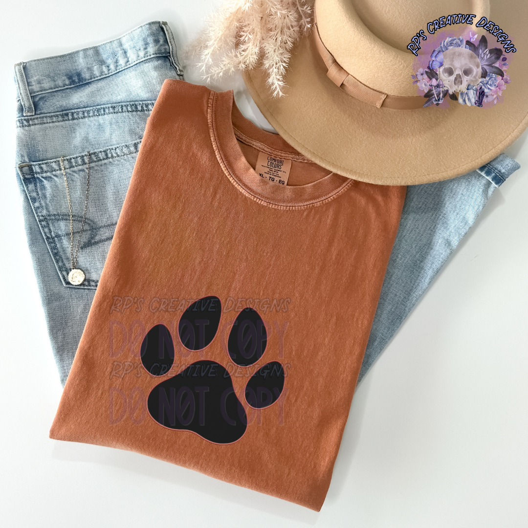Black Paw Print Faux Embroidery Tee WS