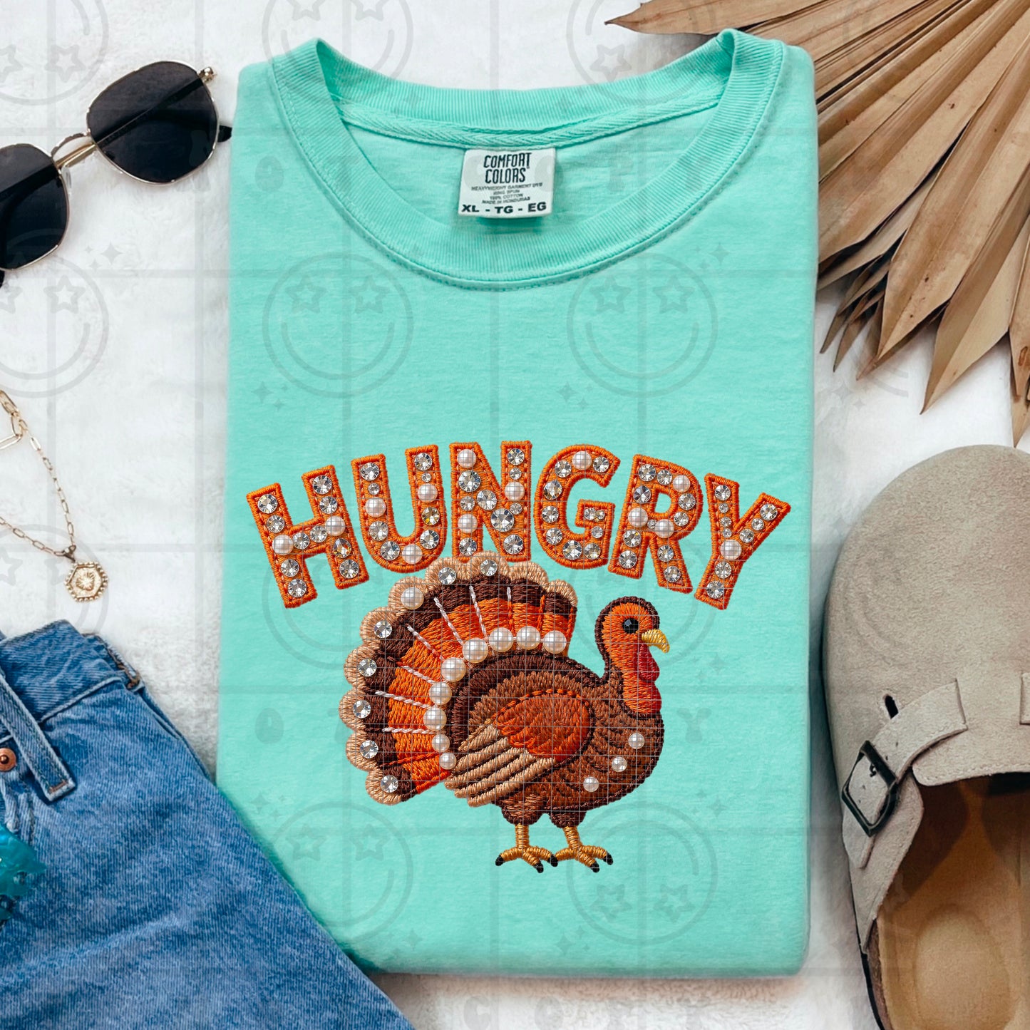 Hungry faux rhinestone turkey DTF