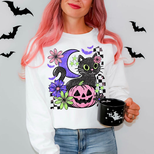 Faux Glitter Black Cat DTF