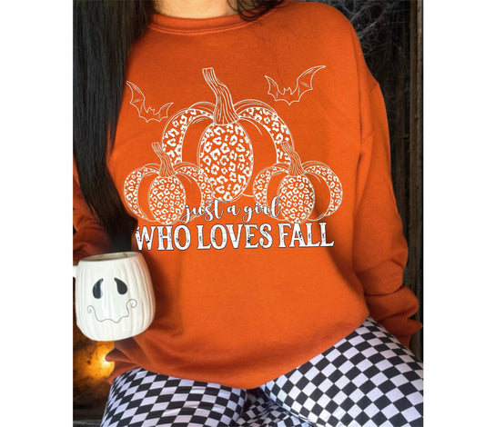 Just A Girl Who Loves Fall - Pumpkins & Bats DTF