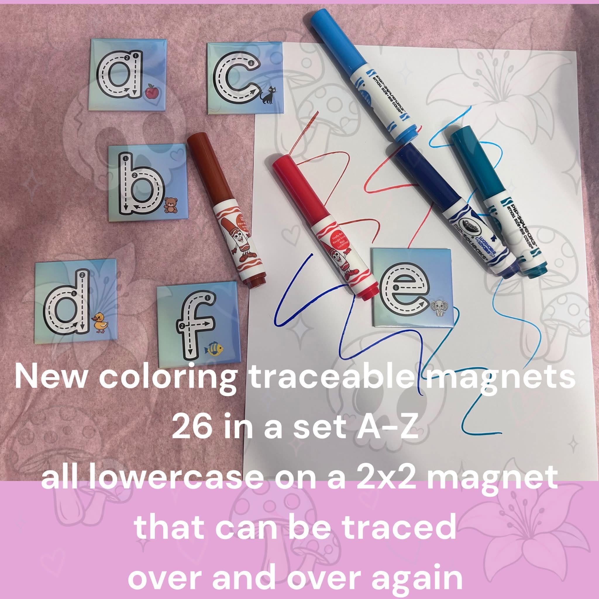 2x2 lower case alphabet tracing reuseable magnets