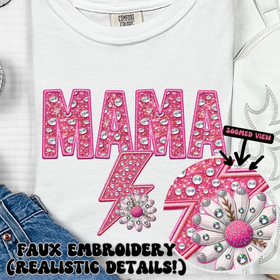 Mama Daisy Lightning Bolt Faux Embroidery