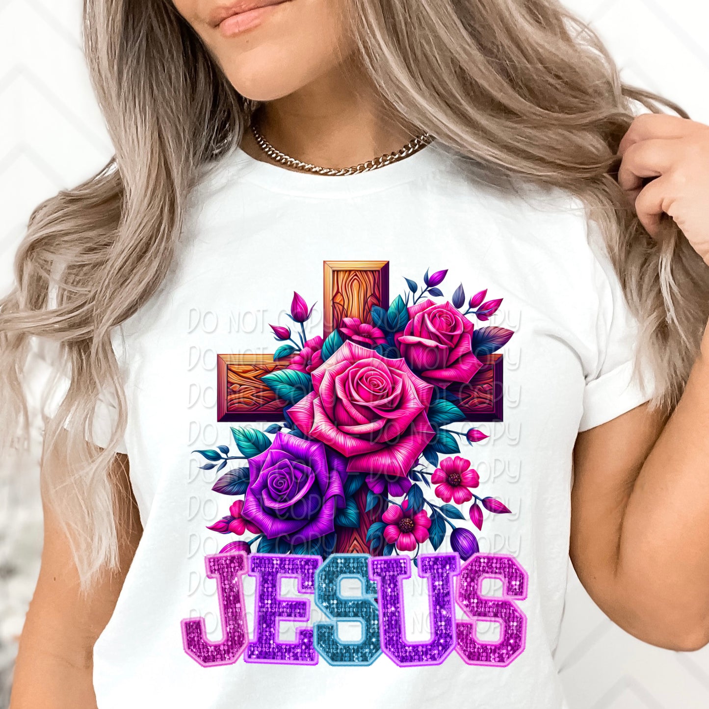 Jesus Floral Cross DTF