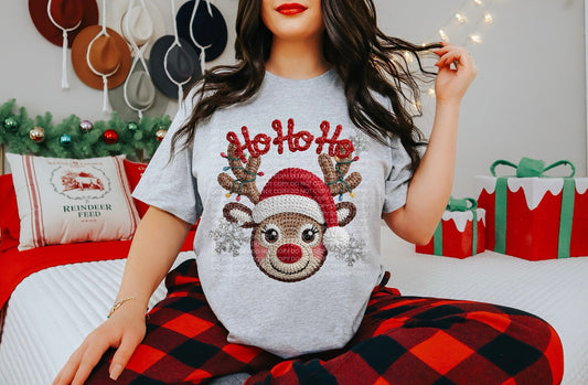 Faux Crotchet Ho Ho Ho Reindeer