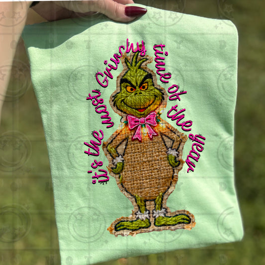 its the most grinchy time of the year faux burlap DTF