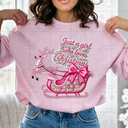 Just a girl who loves Christmas Faux Rhinestone DTF