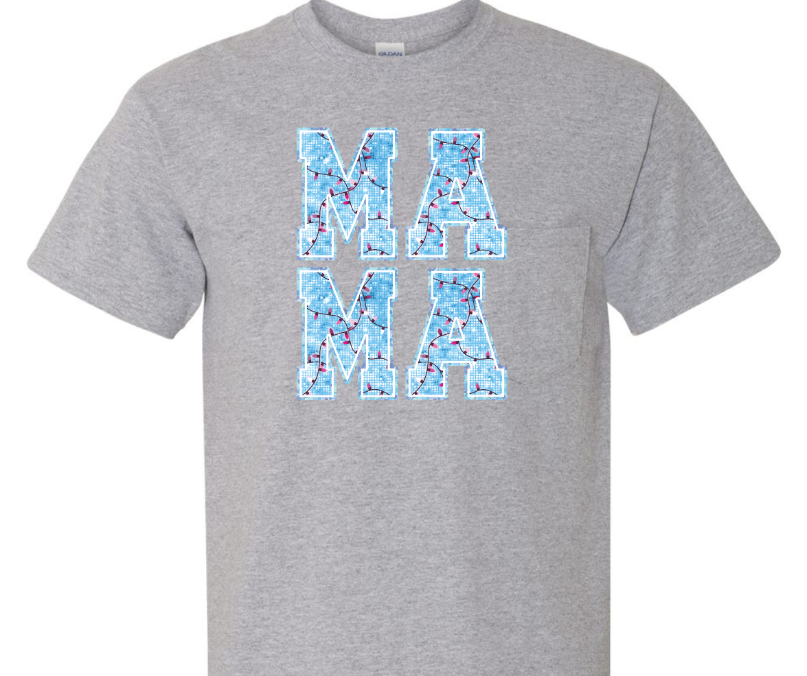 Mama Blue Faux Xmas Lights DTF