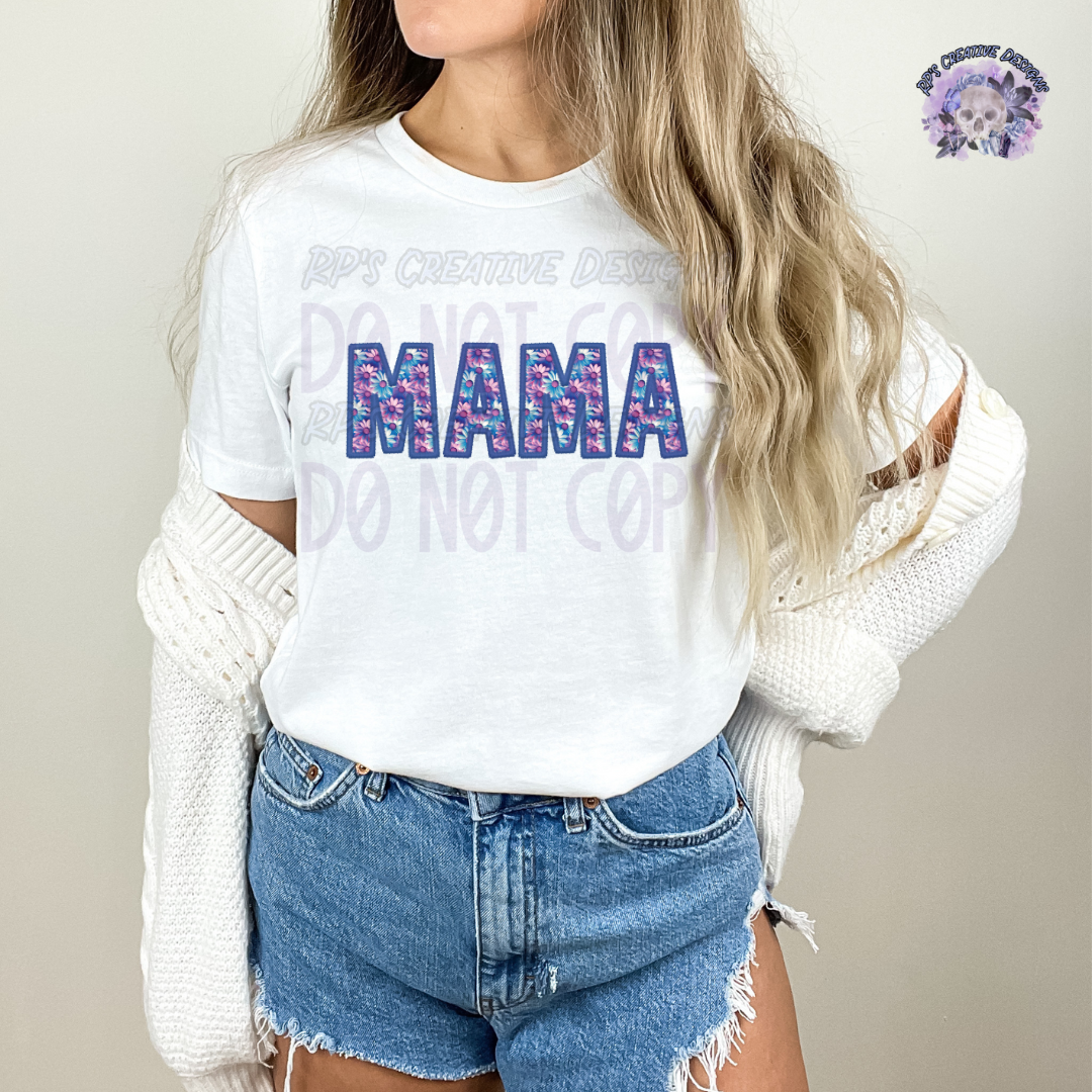 Faux Embroidery Purple/Blue Floral MAMA DTF