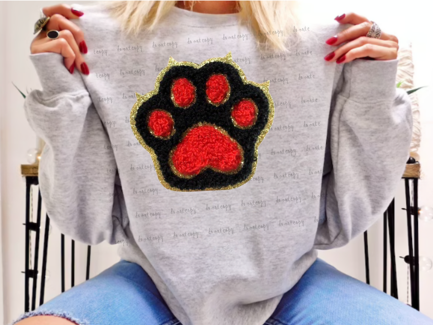 Cat Paw Print Black and Red Patch Look DTF