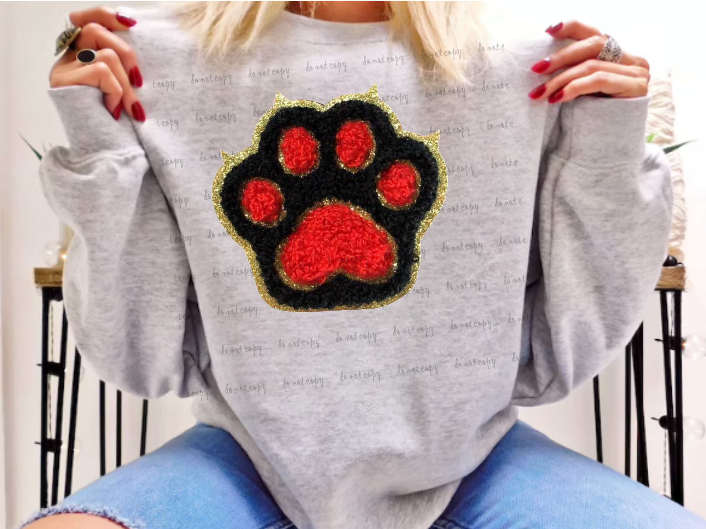 Cat Paw Print Black and Red Patch Look DTF