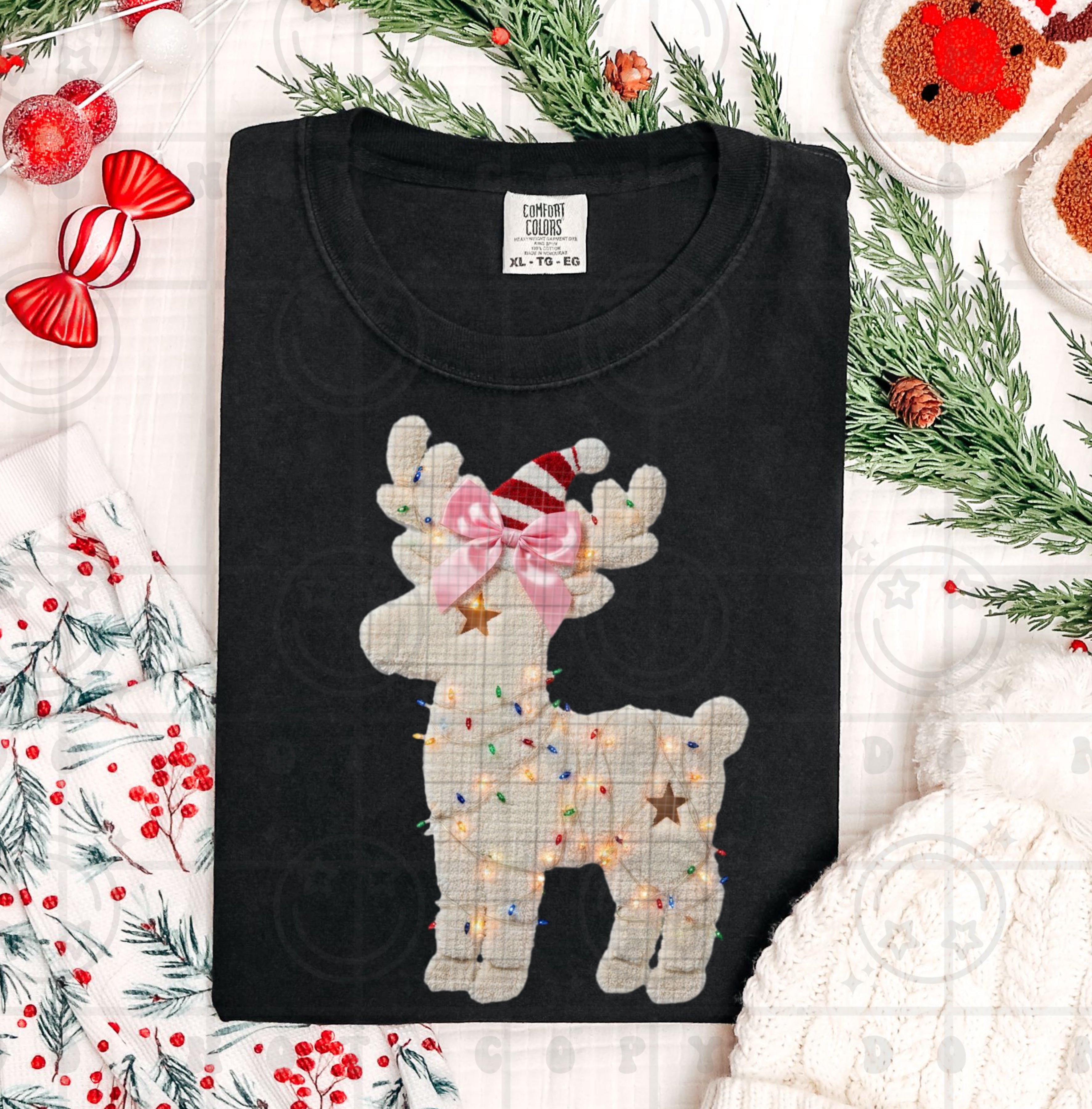 Christmas light reindeer DTF
